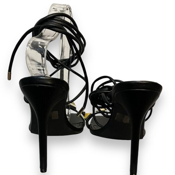 Cape Robbin Strappy Heel Sandals Womens 9 Black Studded Gold Sexy Open Toe Party - Picture 6 of 14